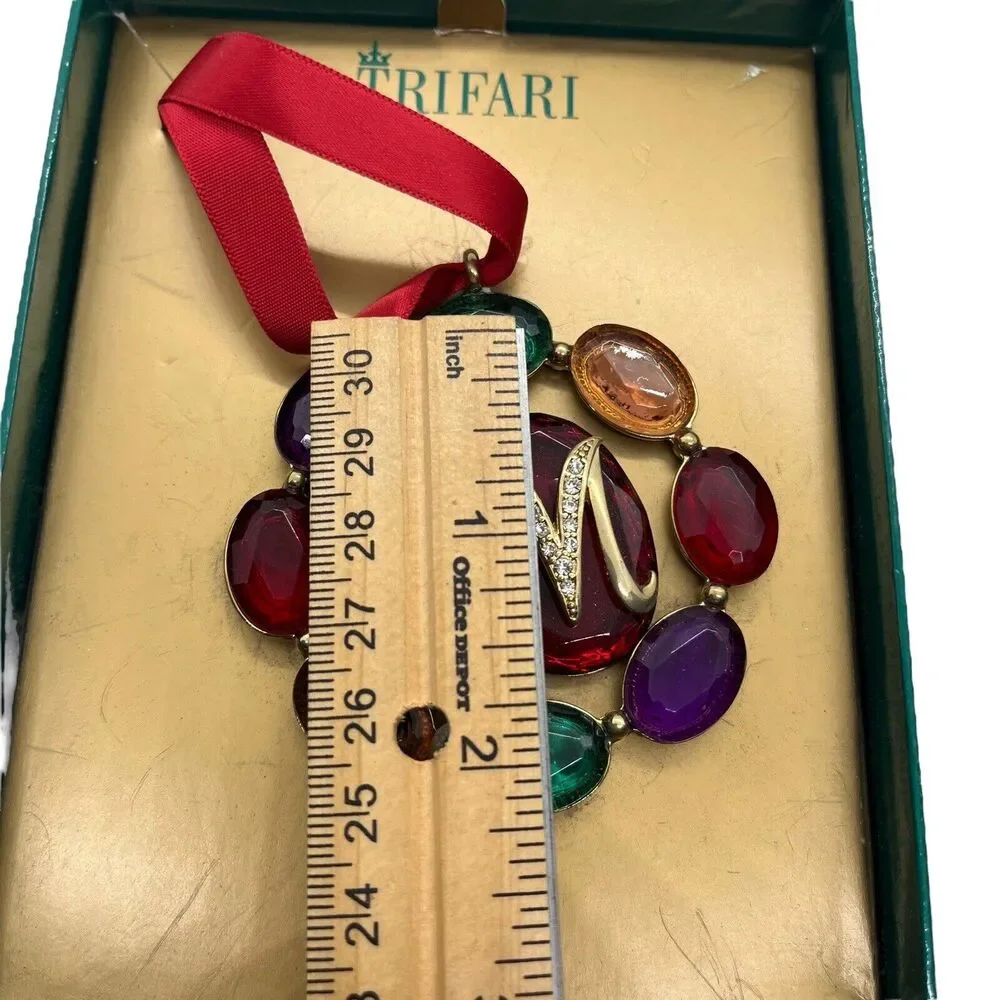 Trifari M Initial Ornament Christmas Bold Colorful Jewels New In Box Box Damage